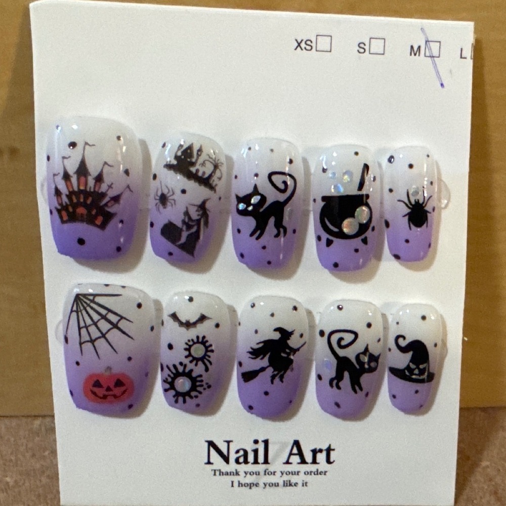 Halloween Press On Nails Purple Ombre Spooky Nail Art Set Size Medium New